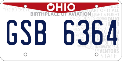 OH license plate GSB6364