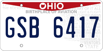 OH license plate GSB6417