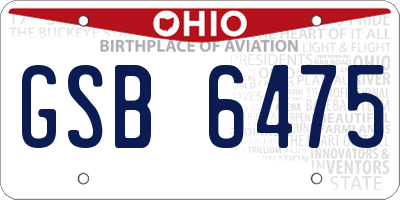 OH license plate GSB6475