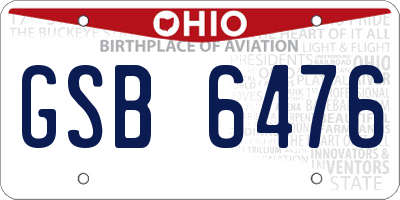 OH license plate GSB6476