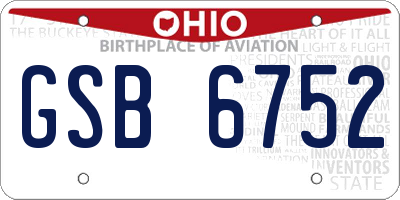 OH license plate GSB6752