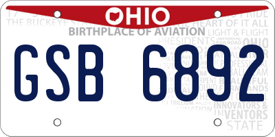 OH license plate GSB6892