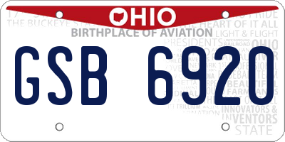 OH license plate GSB6920