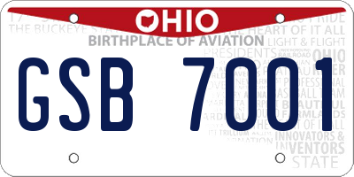 OH license plate GSB7001