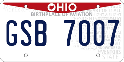 OH license plate GSB7007