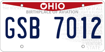 OH license plate GSB7012