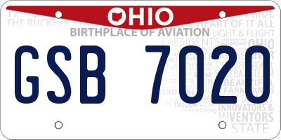 OH license plate GSB7020