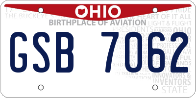 OH license plate GSB7062