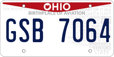 OH license plate GSB7064