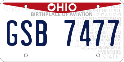 OH license plate GSB7477