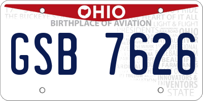 OH license plate GSB7626