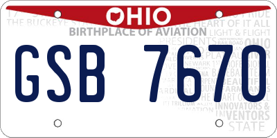 OH license plate GSB7670