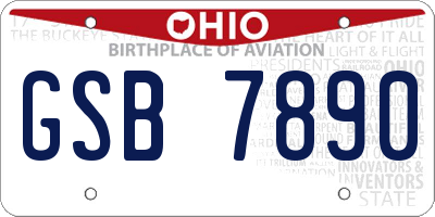 OH license plate GSB7890