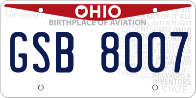 OH license plate GSB8007