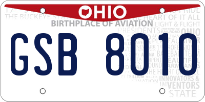 OH license plate GSB8010