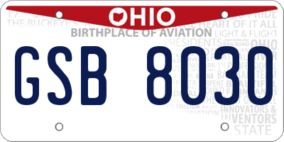 OH license plate GSB8030