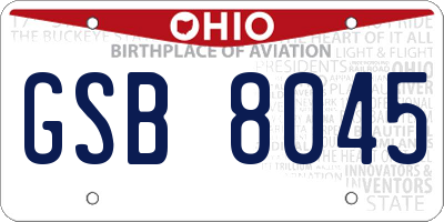 OH license plate GSB8045