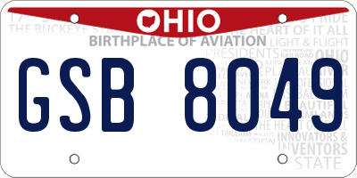 OH license plate GSB8049