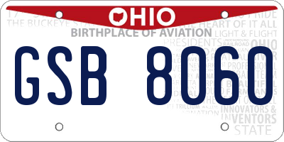 OH license plate GSB8060