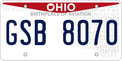 OH license plate GSB8070