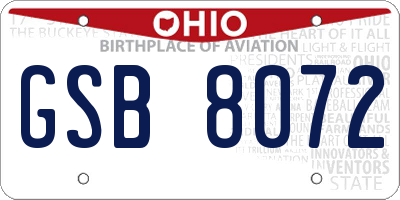OH license plate GSB8072
