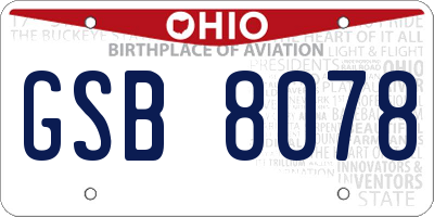 OH license plate GSB8078