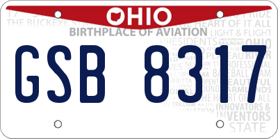 OH license plate GSB8317