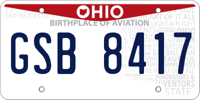 OH license plate GSB8417