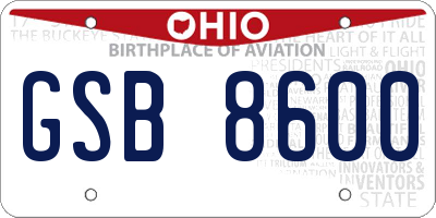 OH license plate GSB8600