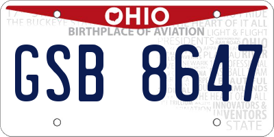 OH license plate GSB8647