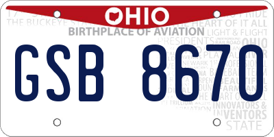 OH license plate GSB8670