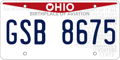 OH license plate GSB8675