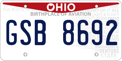 OH license plate GSB8692