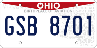 OH license plate GSB8701