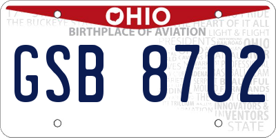 OH license plate GSB8702