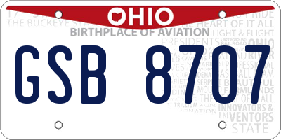 OH license plate GSB8707