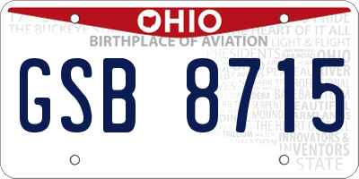 OH license plate GSB8715