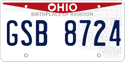 OH license plate GSB8724