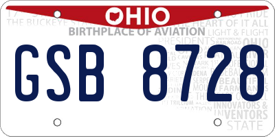 OH license plate GSB8728