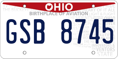 OH license plate GSB8745