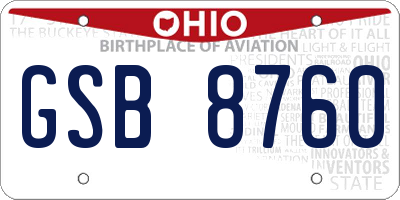 OH license plate GSB8760