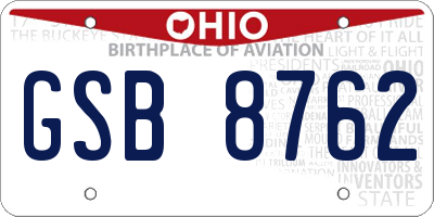 OH license plate GSB8762