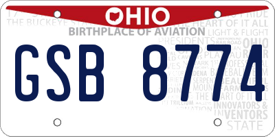 OH license plate GSB8774