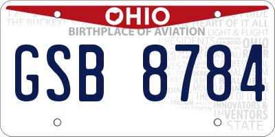 OH license plate GSB8784