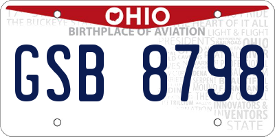 OH license plate GSB8798