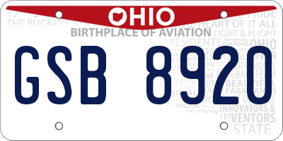 OH license plate GSB8920
