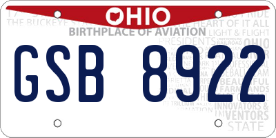 OH license plate GSB8922