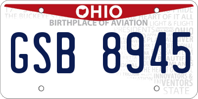 OH license plate GSB8945