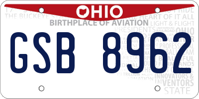 OH license plate GSB8962