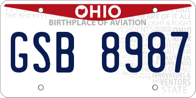 OH license plate GSB8987